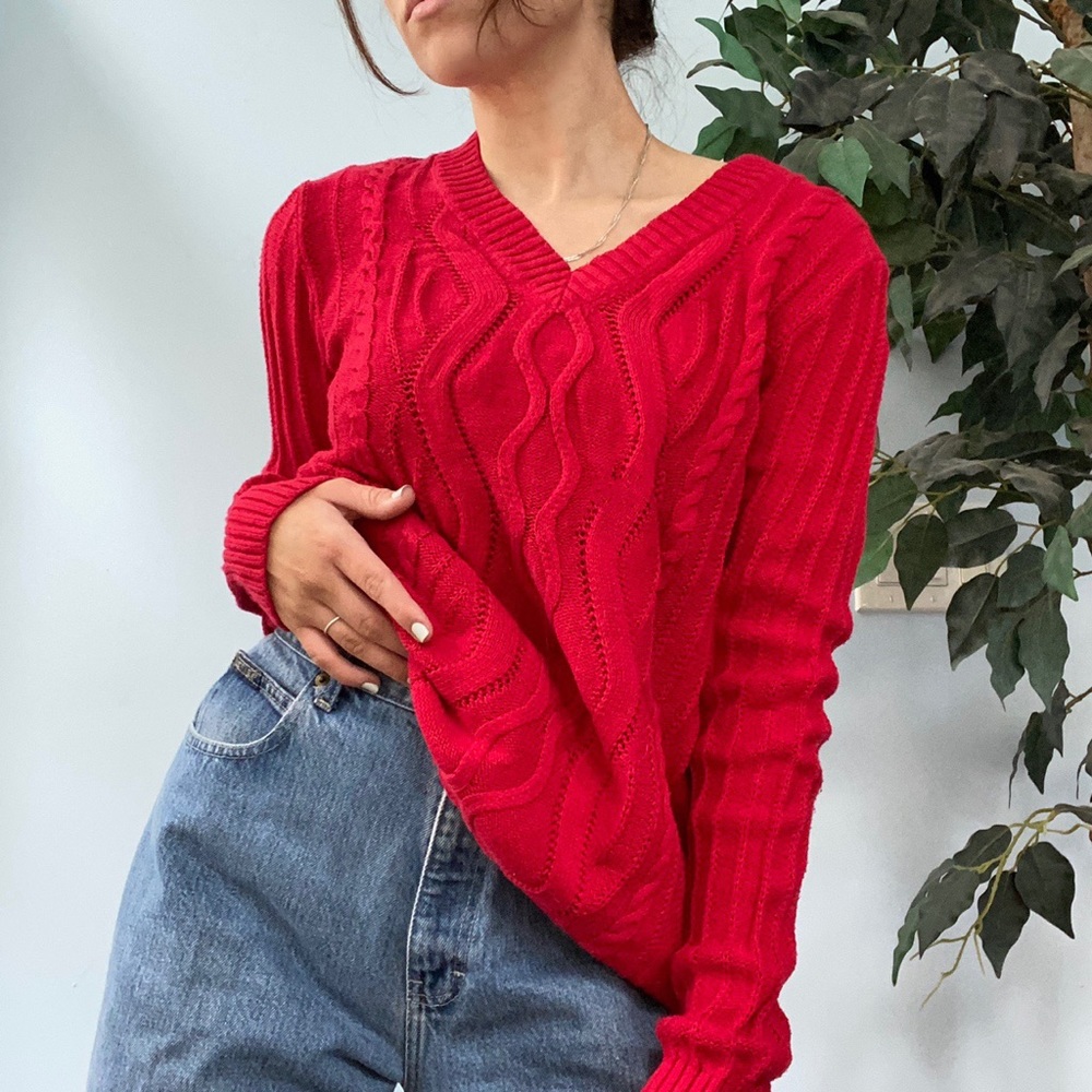 SOLD Studio Works classic red v-neck sweater